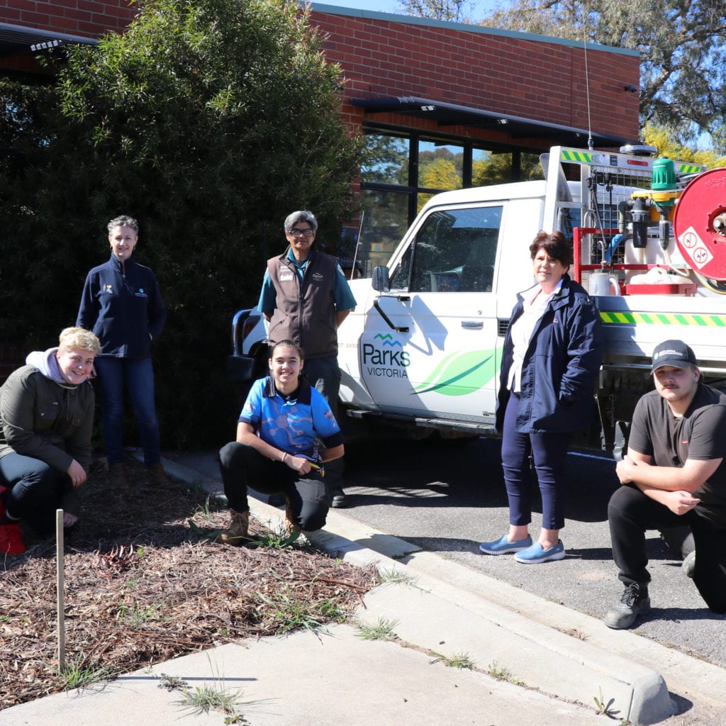 School based apprenticeships and traineeships (SBAT) students with staff from NCCMA, Parks Victoria, and CVGT Australia.