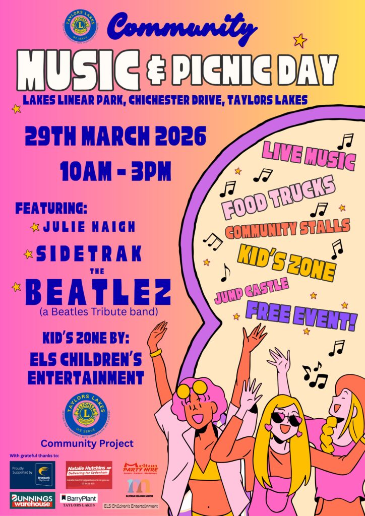 Taylors Lakes Lions Music and Picnic Day 2026 event poster