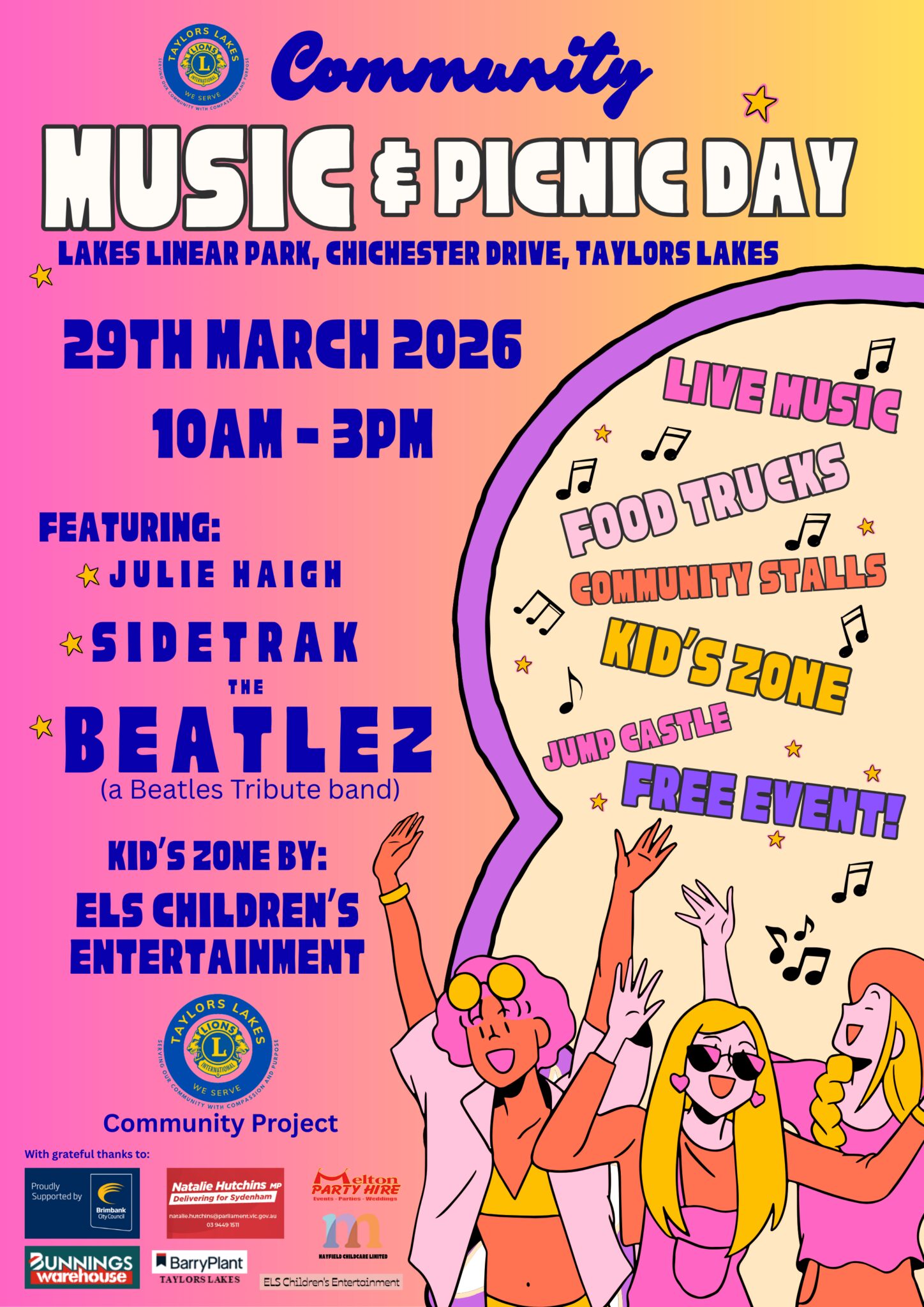 Taylors Lakes Lions Music and Picnic Day 2026 event poster